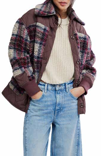 Free People Sana Quilted Plaid Fleece Bomber Jacket