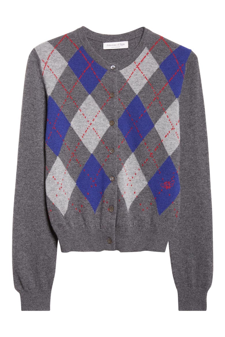 Clan Argyle Plaid Cashmere Cardigan, Alternate, color, MID GREY COLOURWAY