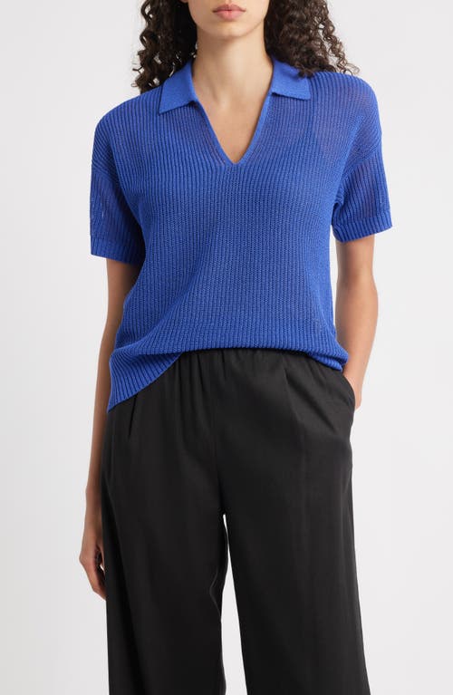 Eileen Fisher Classic Organic Cotton & Silk Polo Sweater In Blue