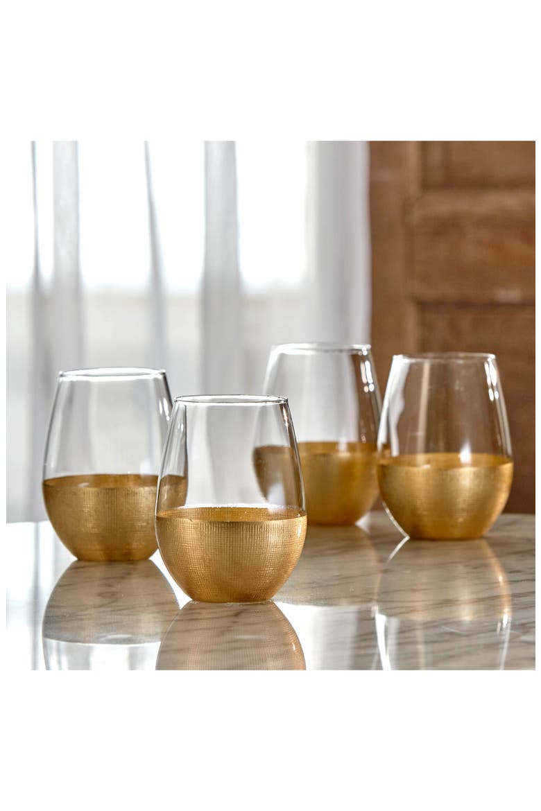 Linen Set of 4 Stemless Wine Glasses, Alternate, color, GOLDZ/DNU