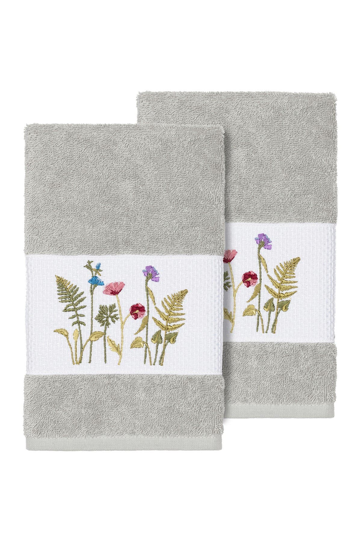 Linum Home Textiles Serenity Embellished Hand Towel - Set of 2 - Light Grey