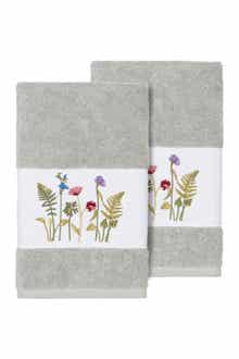 Linum Home Textiles Serenity Embellished Hand Towel - Set of 2 - Light Grey