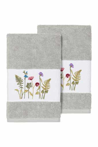 Linum Home Textiles Serenity Embellished Hand Towel - Set of 2 - Light Grey