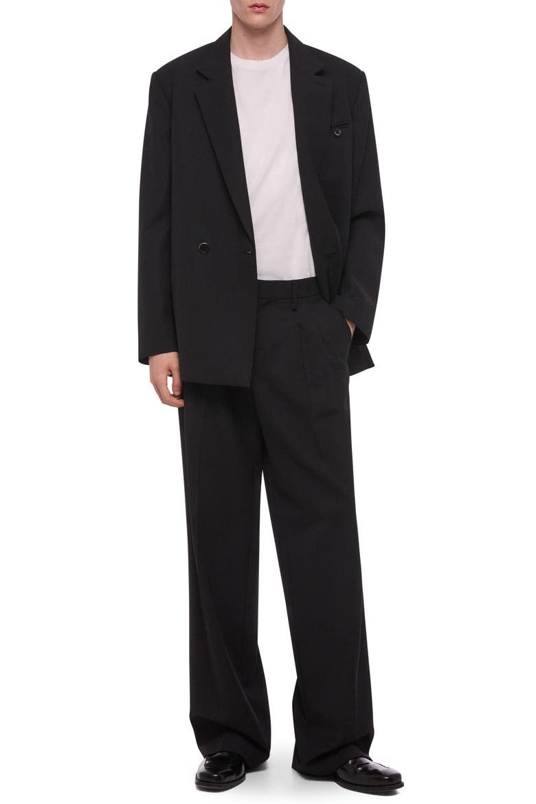 Double Pleated Wide Leg Wool Trousers, Alternate, color, BLACK