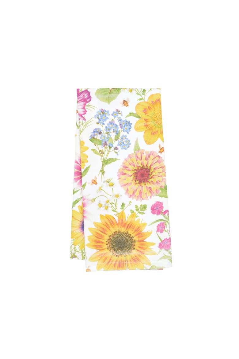Spring Blooms Sunflower Cotton Kitchen Dishtowel, Main, color, Orange