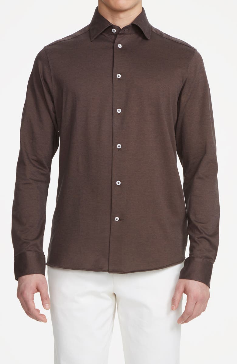 Jack Victor Abbott Knit Button-Up Shirt, Alternate, color, Brown