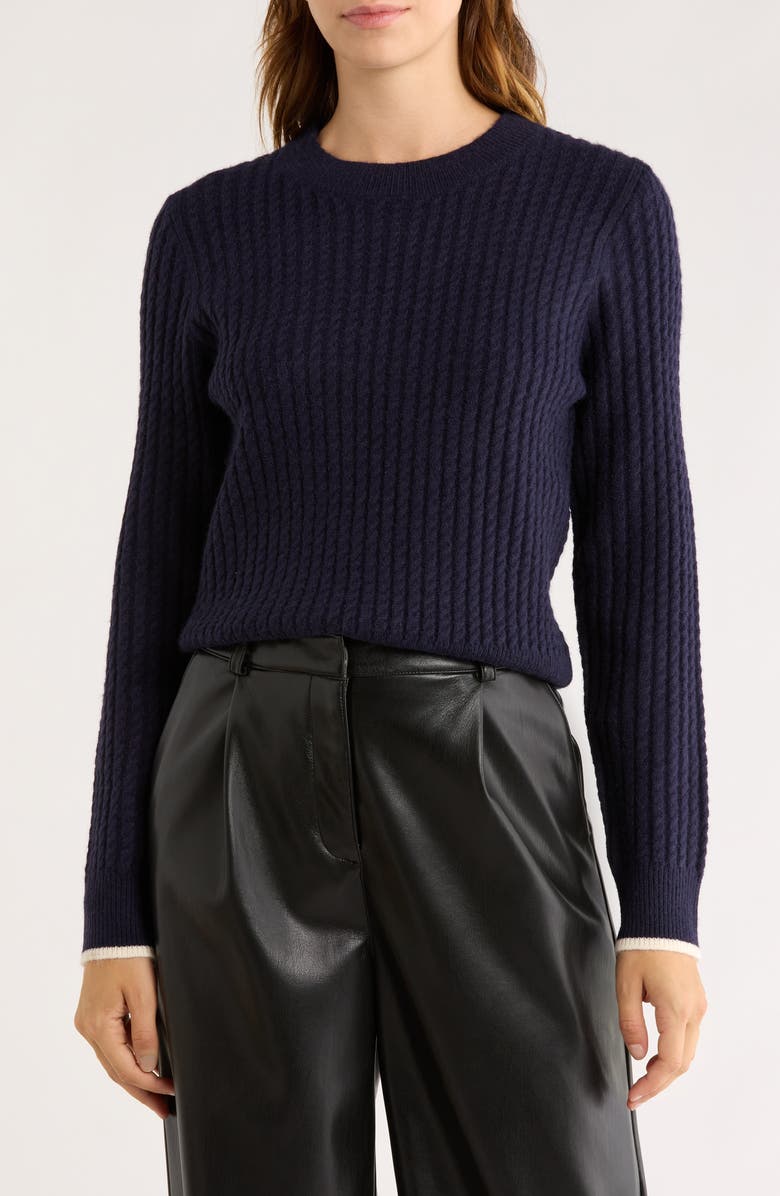 Elodie Mini Cable Knit Crop Sweater, Main, color, Navy