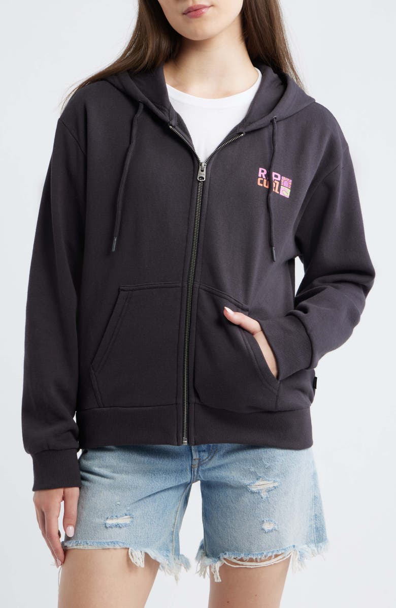 Rip Curl Catalina Island Front Zip Cotton Hoodie, Alternate, color, Washed Black