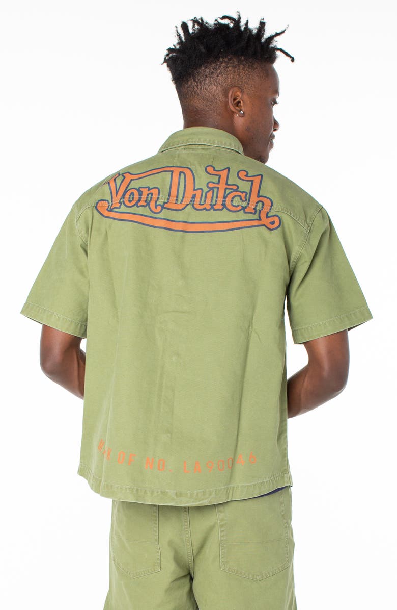 Von Dutch Short Sleeve Snap Front Hell  Shirt, Alternate, color, Sphagnum