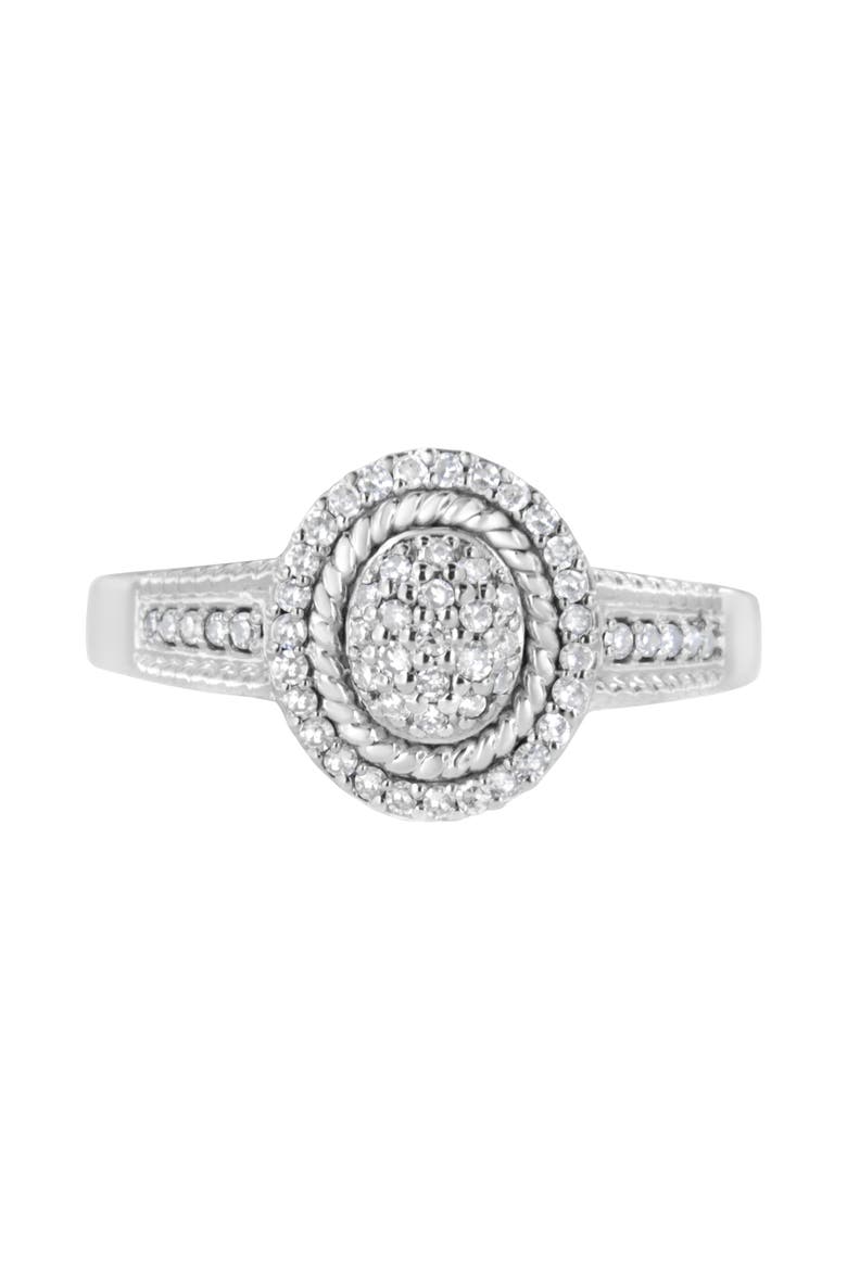 Silver 1/3 Cttw Pave Set Round-Cut Diamond Braided Halo Cocktail Ring, Main, color, White