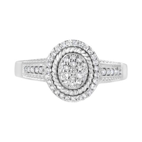Silver 1/3 Cttw Pave Set Round-Cut Diamond Braided Halo Cocktail Ring