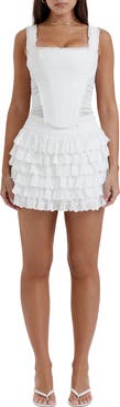 HOUSE OF CB Fifi Ruffle Eyelet Cotton Blend Miniskirt