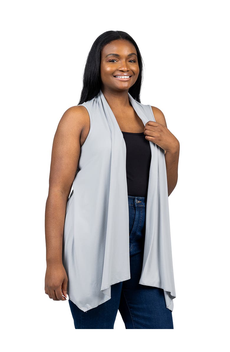 24seven Comfort Apparel Plus Size Asymmetric Open Front Cardigan, Alternate, color, Slate