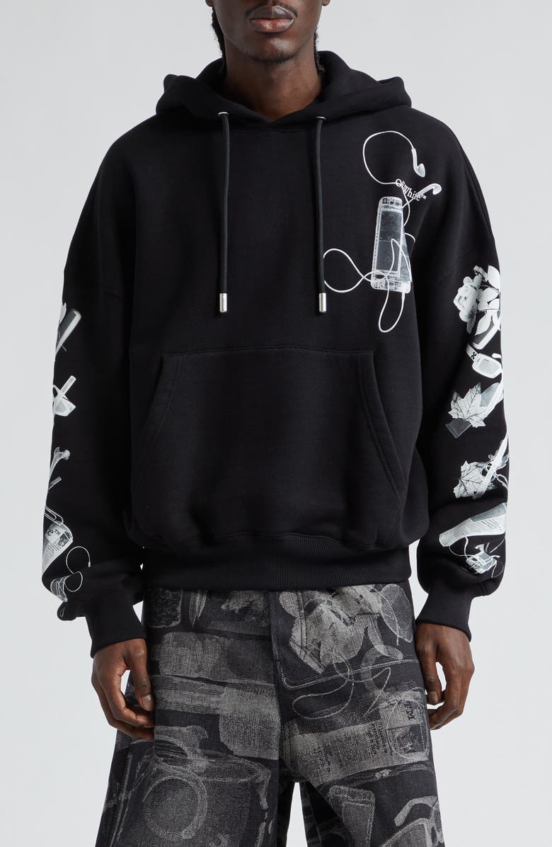 Off-White Scan Arrow Cotton Graphic Hoodie, Main, color, 