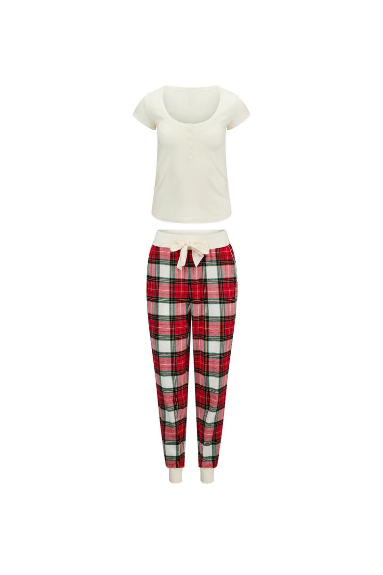 Caileigh T-Shirt & Joggers Pajama Set, Alternate, color, Plaid beige