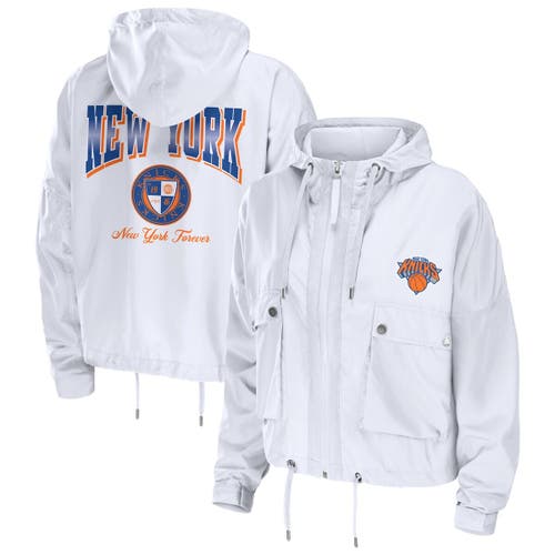 Wear By Erin Andrews White New York Knicks Cropped Full-zip Windbreaker Jacket In White