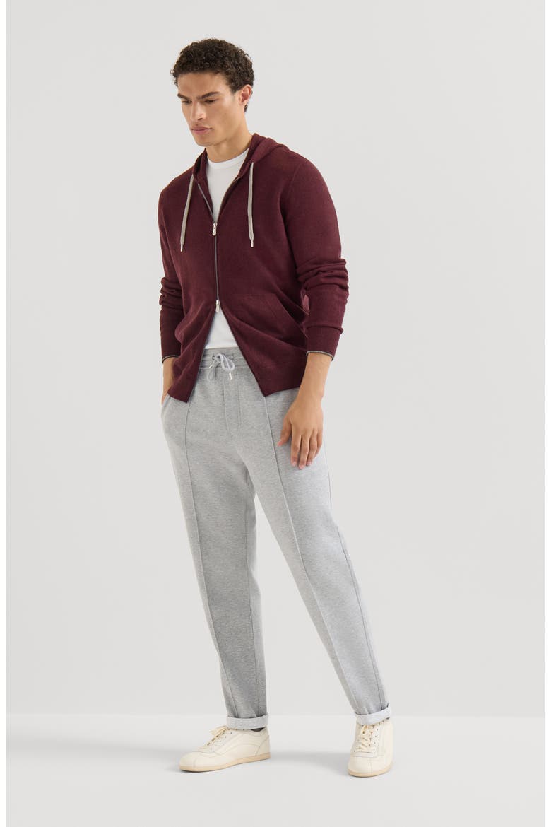 Cashmere hooded knit sweatshirt with zipper, Alternate, color, Burgundy