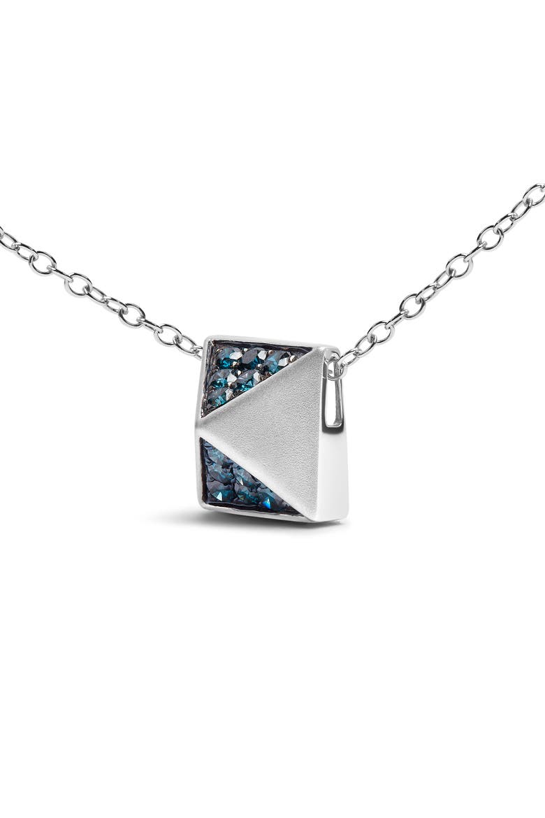 14K White Gold 1/4 Cttw Treated Blue Diamond Matte Pyramid Pendant Necklace, Alternate, color, White