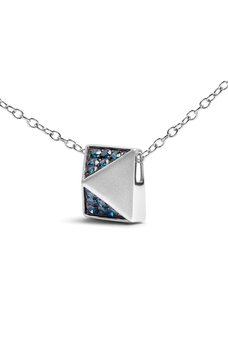 Haus of Brilliance 14K White Gold 1/4 Cttw Treated Blue Diamond Matte Pyramid Pendant Necklace, Alternate, color, White