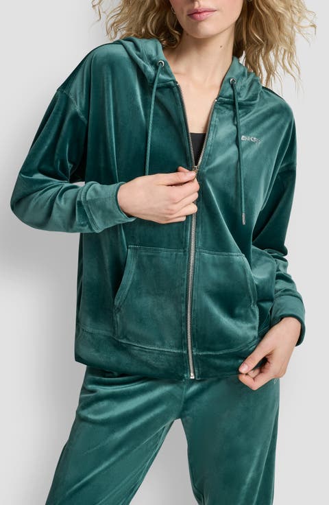 Rhinestone Velour Zip Hoodie