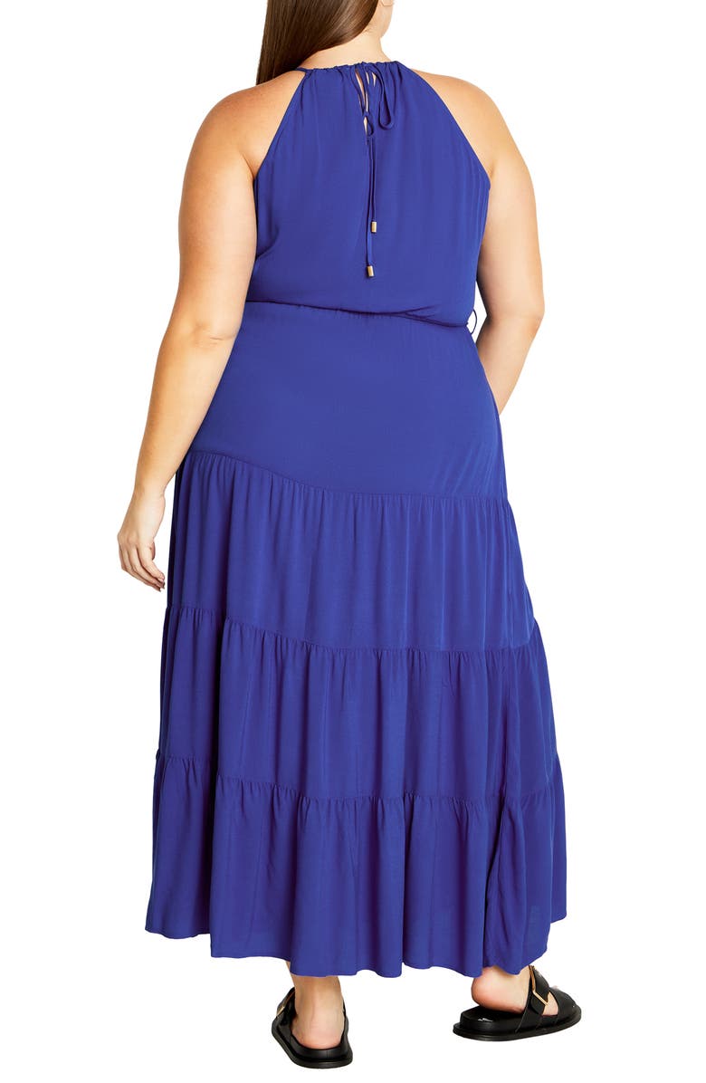 City Chic Stacey Keyhole Tiered Maxi Dress, Alternate, color, Marine