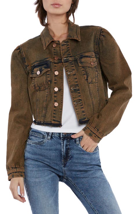 Puff Shoulder Crop Denim Jakcet
