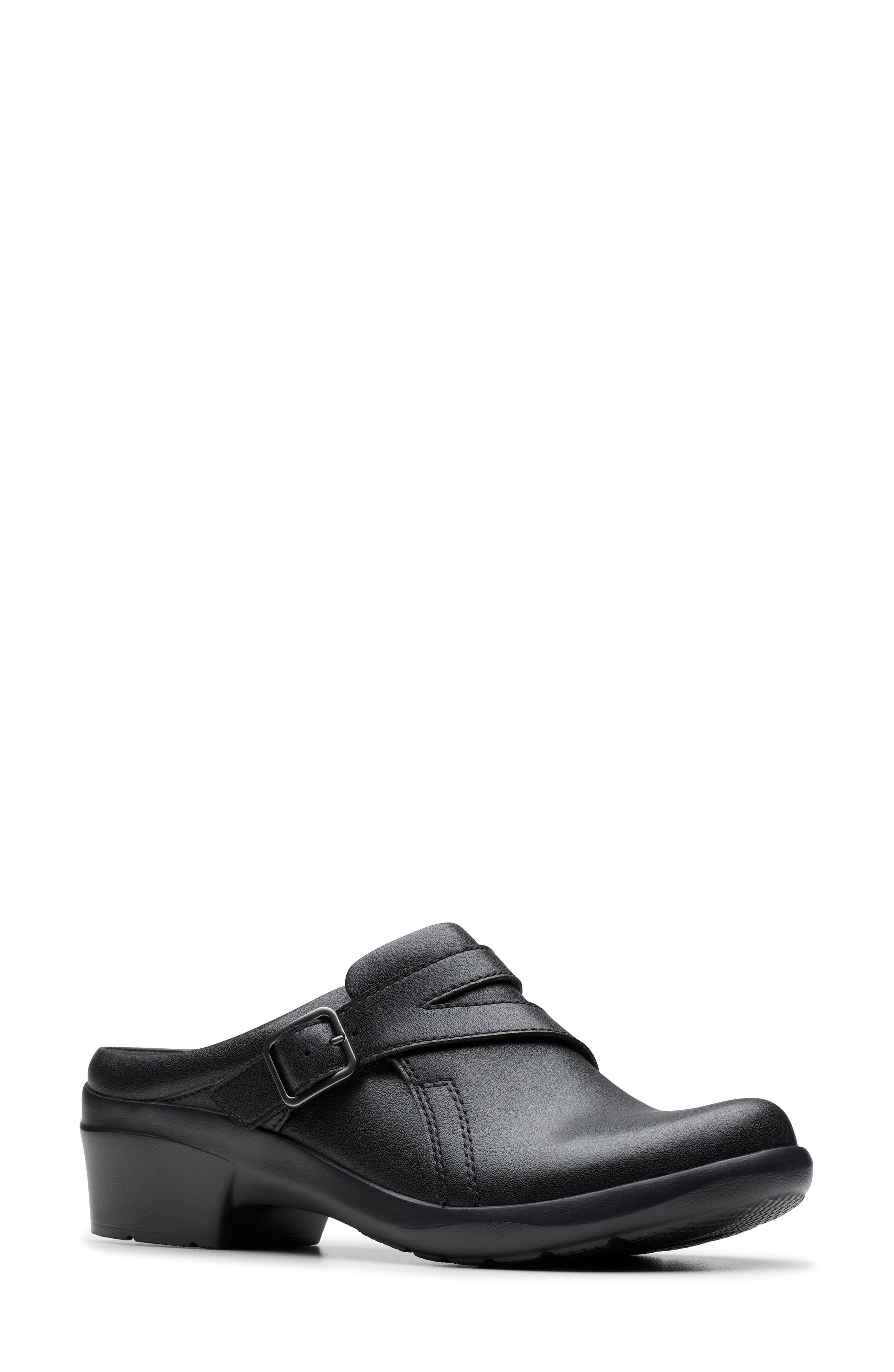 Clarks<sup>®</sup> Angie Bradley Clog - Wide Width Available, Main, color, Black Leather