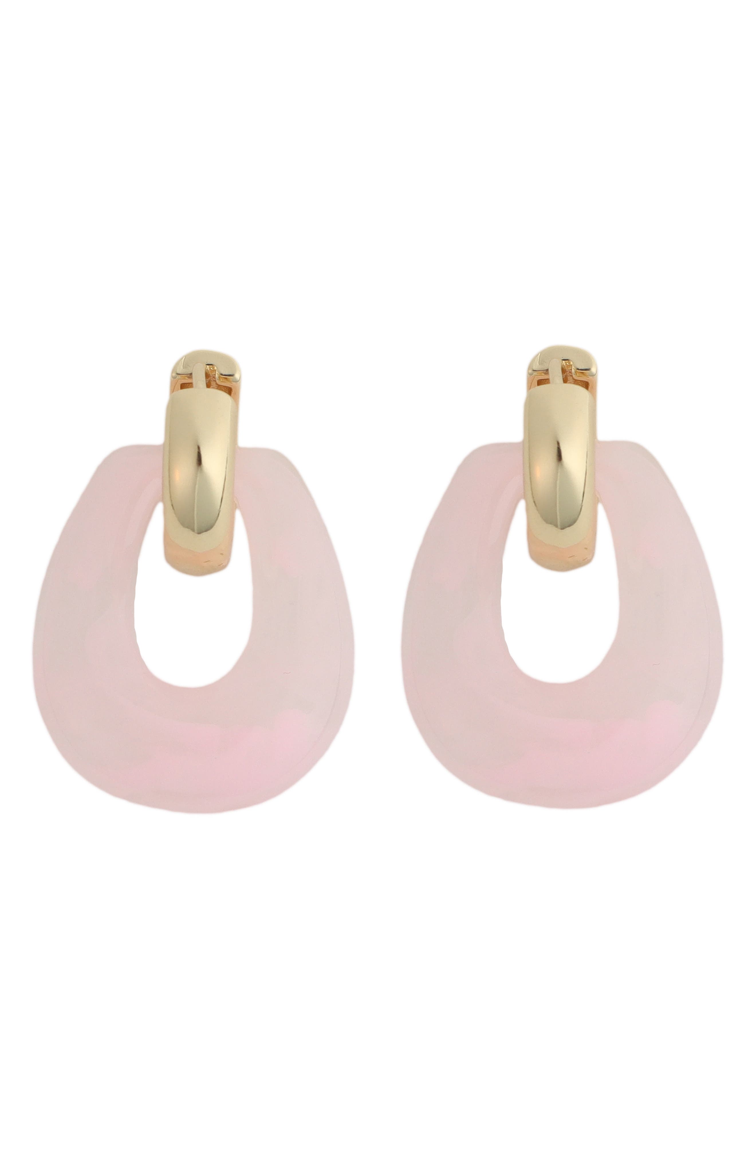 Panacea Pink Resin Doorknocker Drop Huggie Hoop Earrings