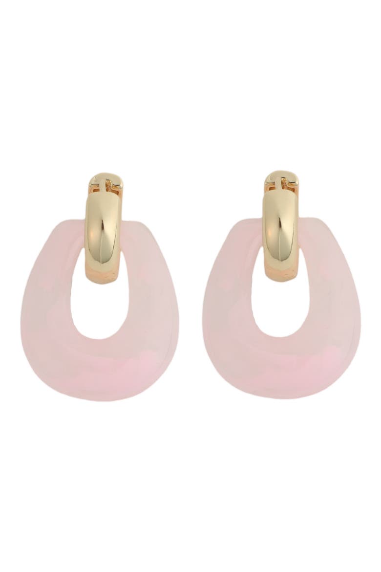 Pink Resin Doorknocker Drop Huggie Hoop Earrings, Main, color, PINK