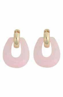 Panacea Pink Resin Doorknocker Drop Huggie Hoop Earrings