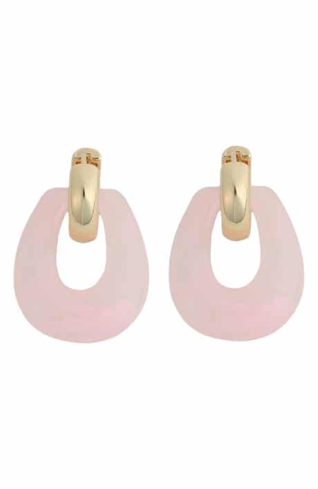 Panacea Pink Resin Doorknocker Drop Huggie Hoop Earrings