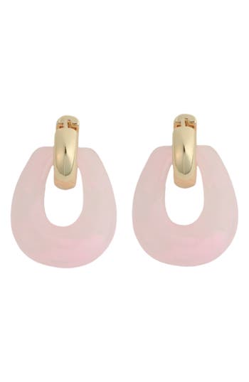 Panacea Pink Resin Doorknocker Drop Huggie Hoop Earrings