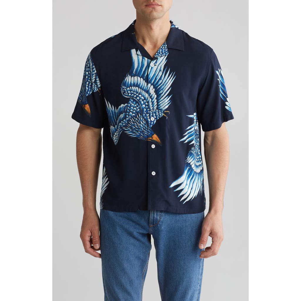 Rag & Bone Men's Avery Eagle Relaxed-fit Camp Shirt In Navy Eagle