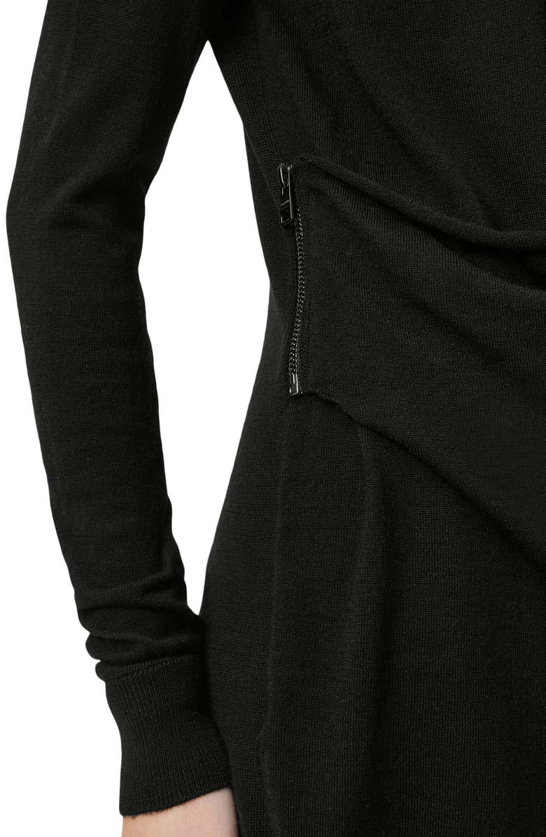 AllSaints Drina Draped Front Long Sleeve Merino Wool Dress, Alternate, color,