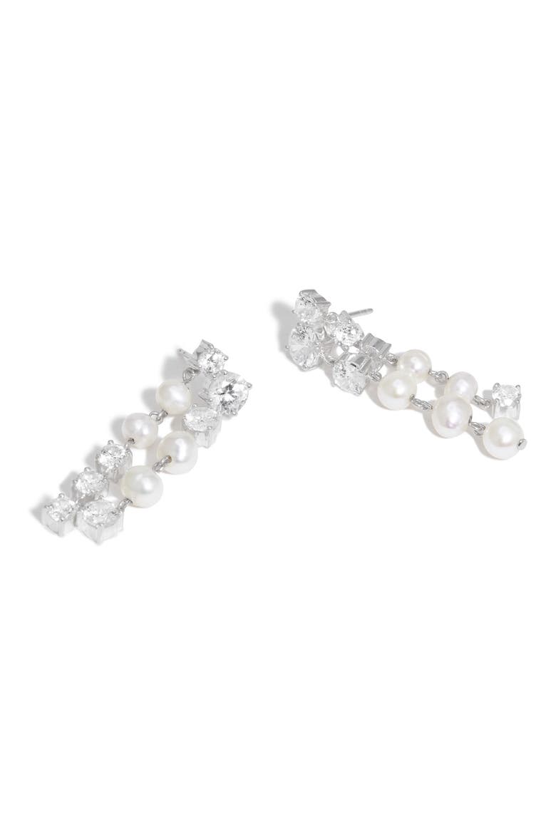 Cubic Zirconia & Freshwater Pearl Drop Earrings, Alternate, color, SILVER PLATED