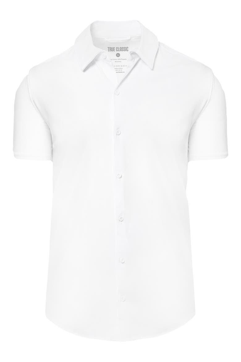 Short Sleeve Stretch Cotton Knit Button-Down Shirt, Alternate, color, WHITE