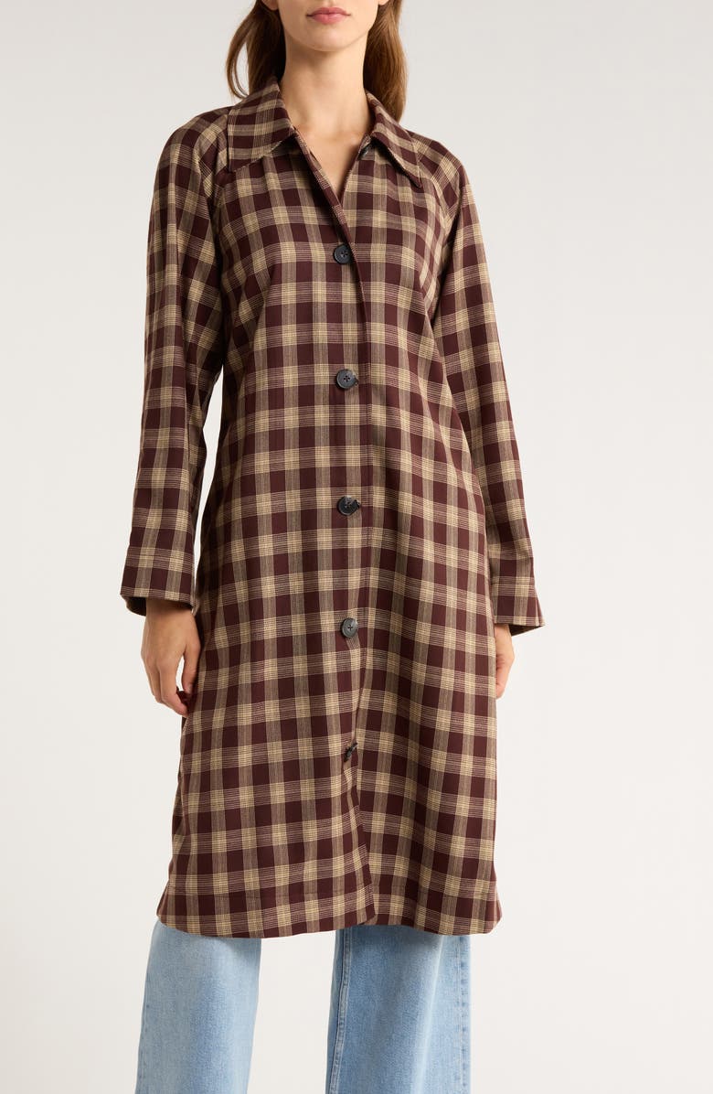 Reformation Beck Plaid Trench Coat, Alternate, color, Brown Check