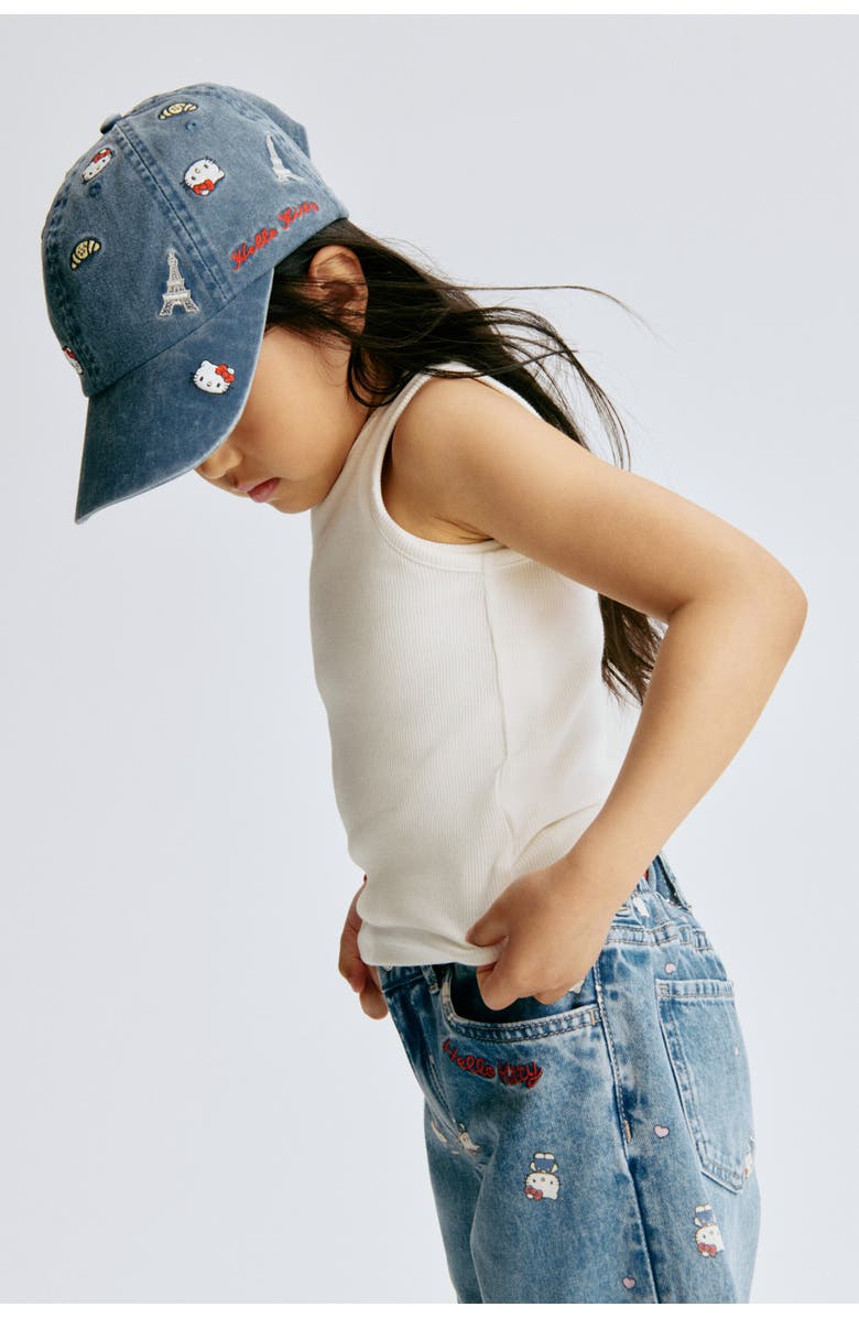 H&M Twill cap with motif, Alternate, color, Denim Blue/Hello Kitty