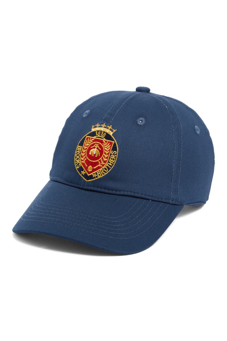 Crest Embroidered Cotton Baseball Hat, Main, color, DENIM