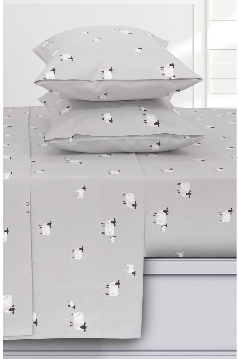 Sheep Cotton Flannel Sheet Set, Alternate, color, SHEEP GREY