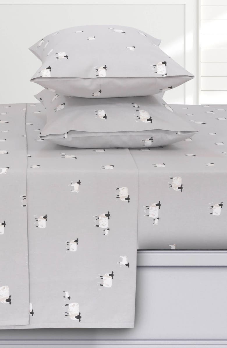 AZORES HOME Sheep Cotton Flannel Sheet Set, Alternate, color, Sheep Grey