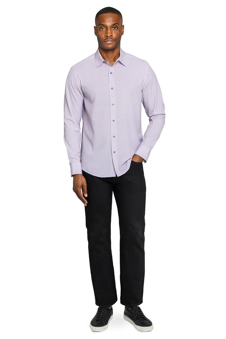 Slim Fit Geometric Print Performance Button-Up Shirt, Alternate, color, WHITE/ PURPLE