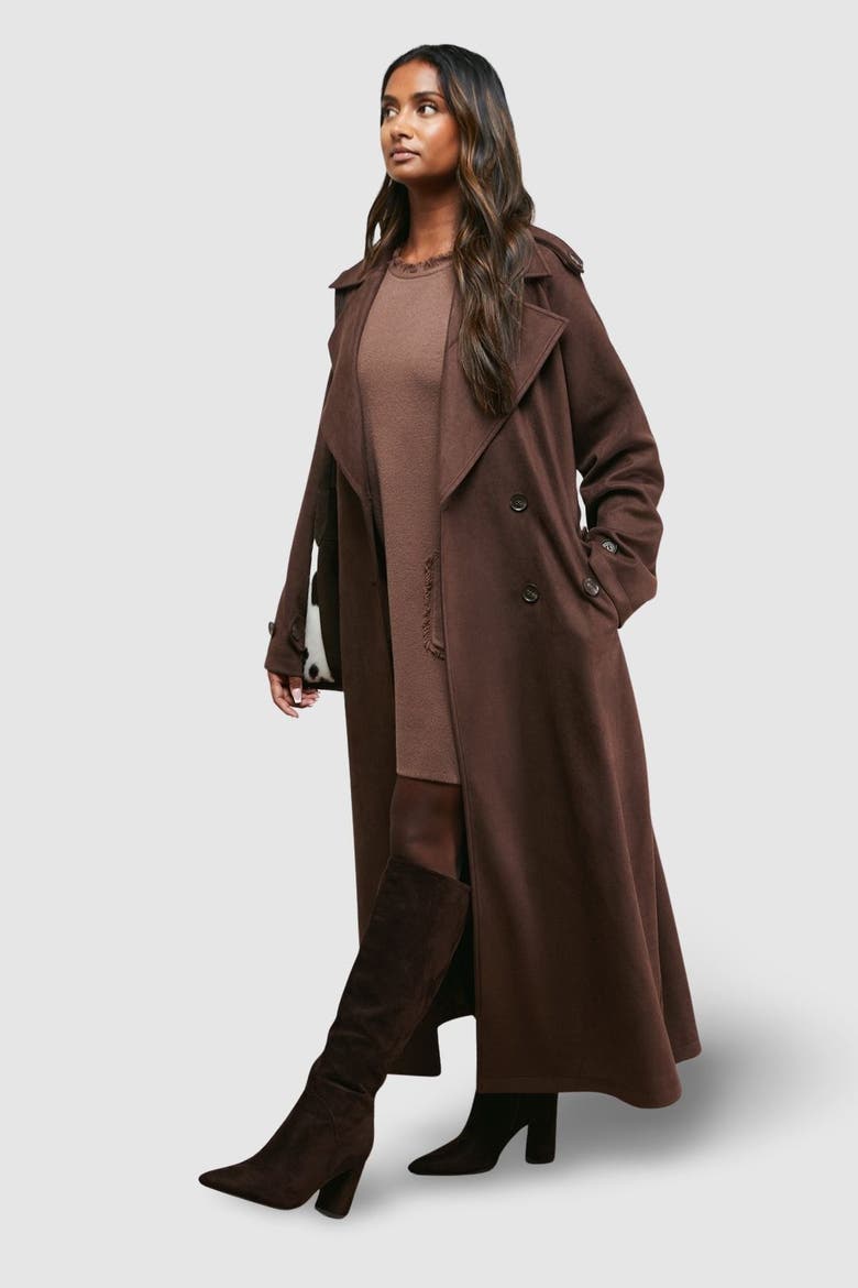 Cuff Detail Belted Coat, Alternate, color, Chocolate
