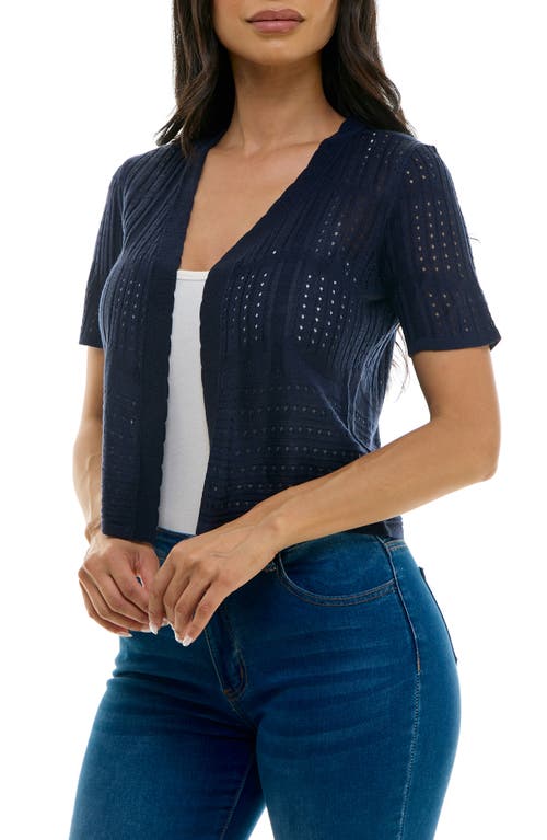 Nina Leonard Open Stitch Short Sleeve Bolero In Navy