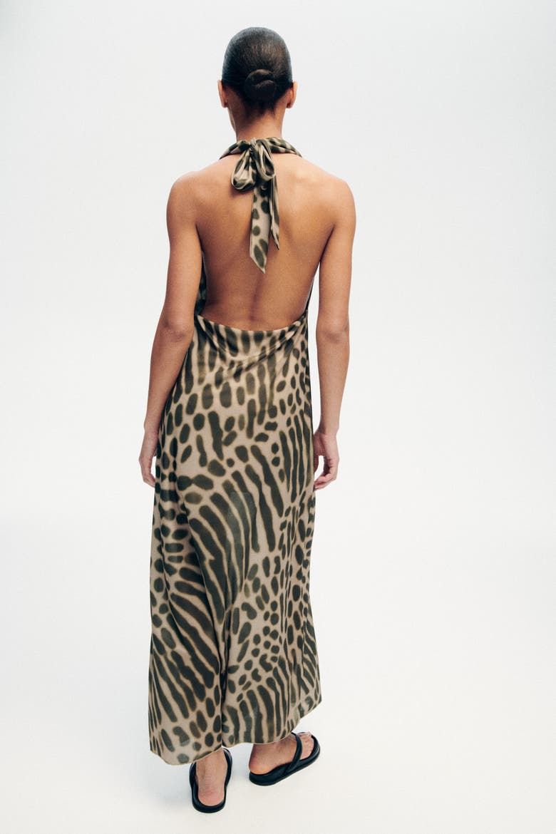 Cowl-neck Maxi Dress, Alternate, color, Dark khaki green/animal print