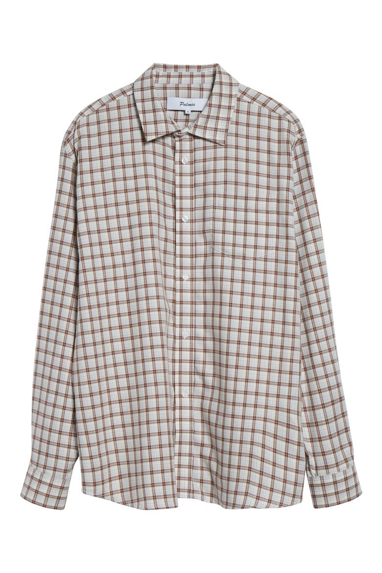 Plaid Cotton & Wool Button-Up Shirt, Alternate, color, WHITE/ BROWN