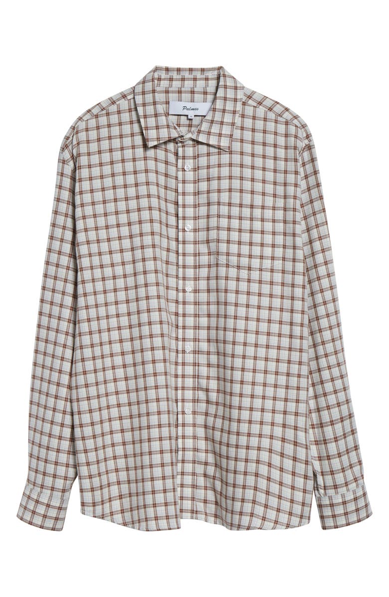 PALMES Plaid Cotton & Wool Button-Up Shirt, Alternate, color, White/ Brown