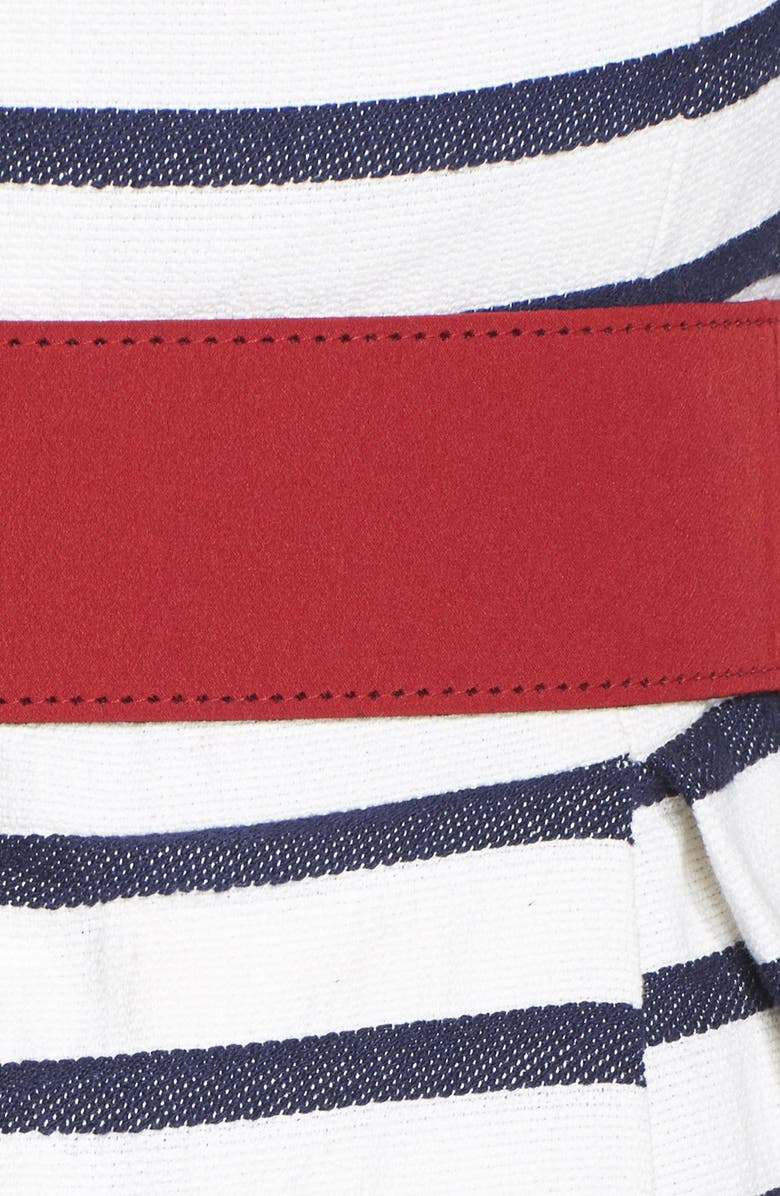 Eliza J Belted Stripe Fit & Flare Dress, Alternate, color, 