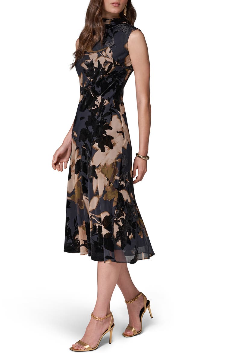 Floral Velvet Burnout Midi Dress, Alternate, color, ESPRESSO MULTI