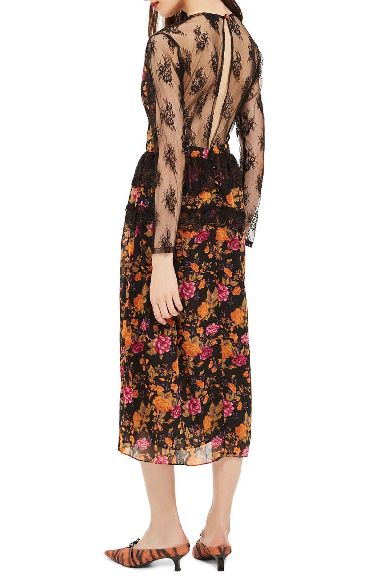 Topshop Floral Midi Dress, Alternate, color,